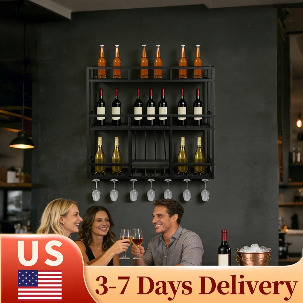 Home Bar Shelf - 3 Tiers Bar Liquor Bottle Display