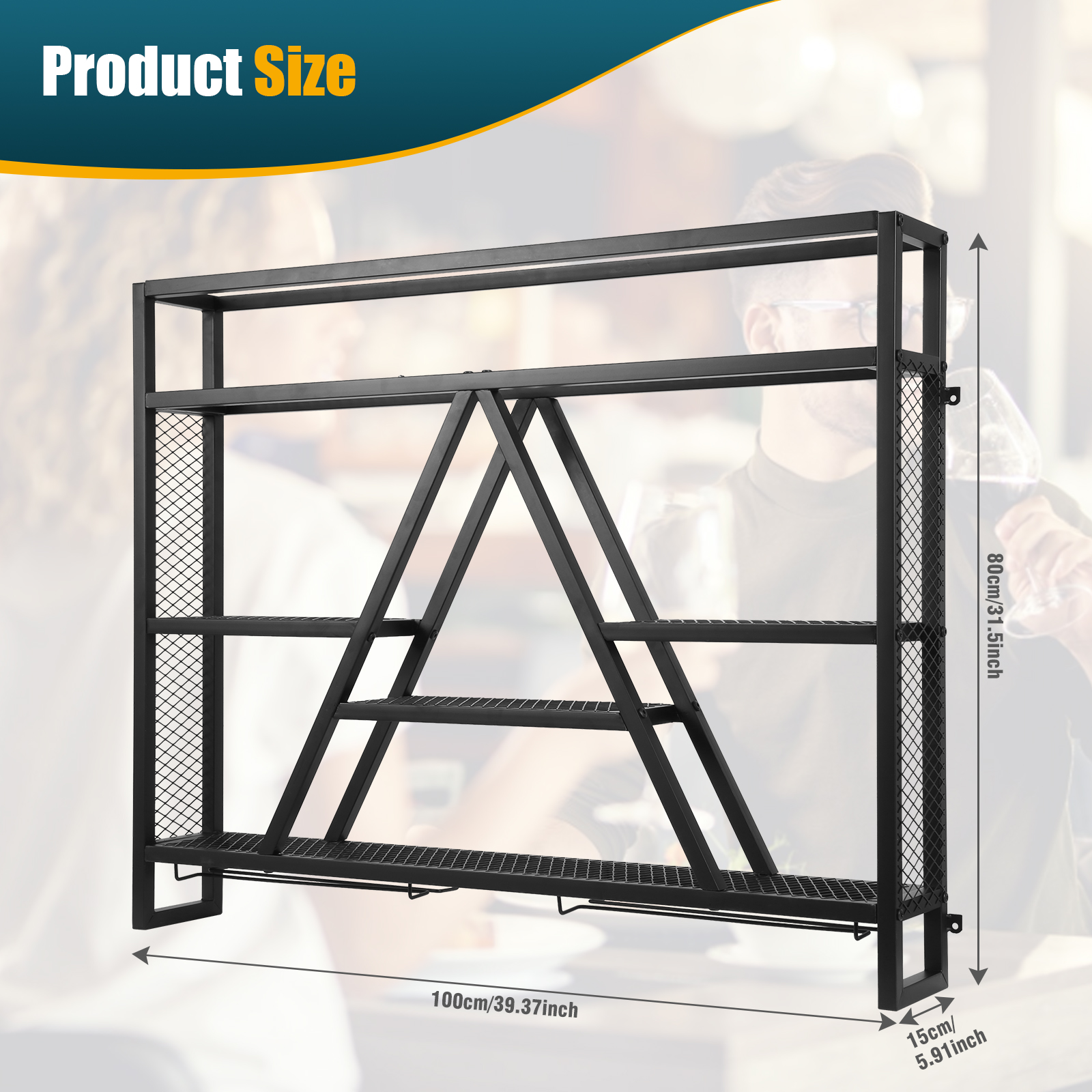 Home Bar Shelf - Metal Bottle & Glass Holder Multi-Purpose
