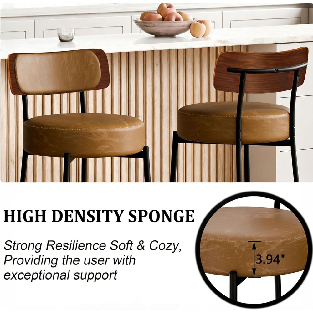 Brown Bar Stools Set o 3, Leat – Home Bar And Counter recenzja i cena