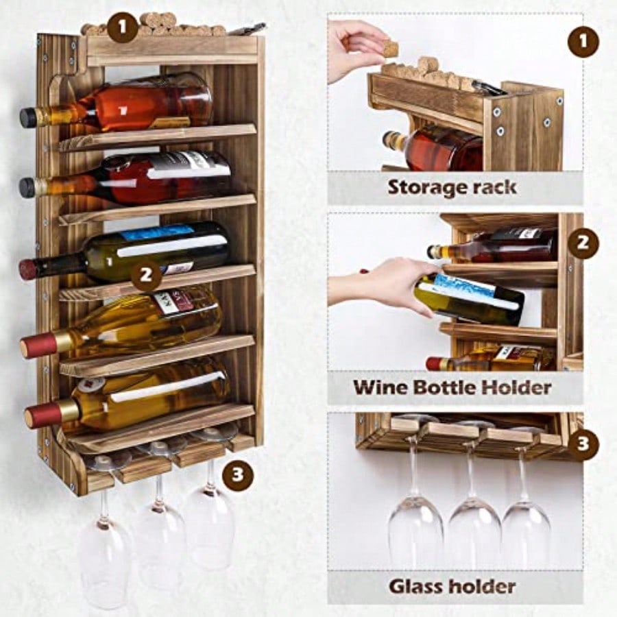 Wine Rack Wall Mounted WoodAlc – Home Bar Shelf recenzja i cena