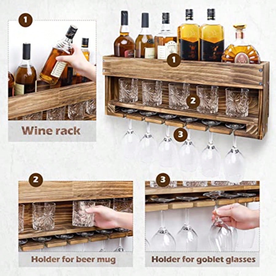 Wine Rack Wall Mounted WoodAlc – Home Bar Shelf recenzja i cena