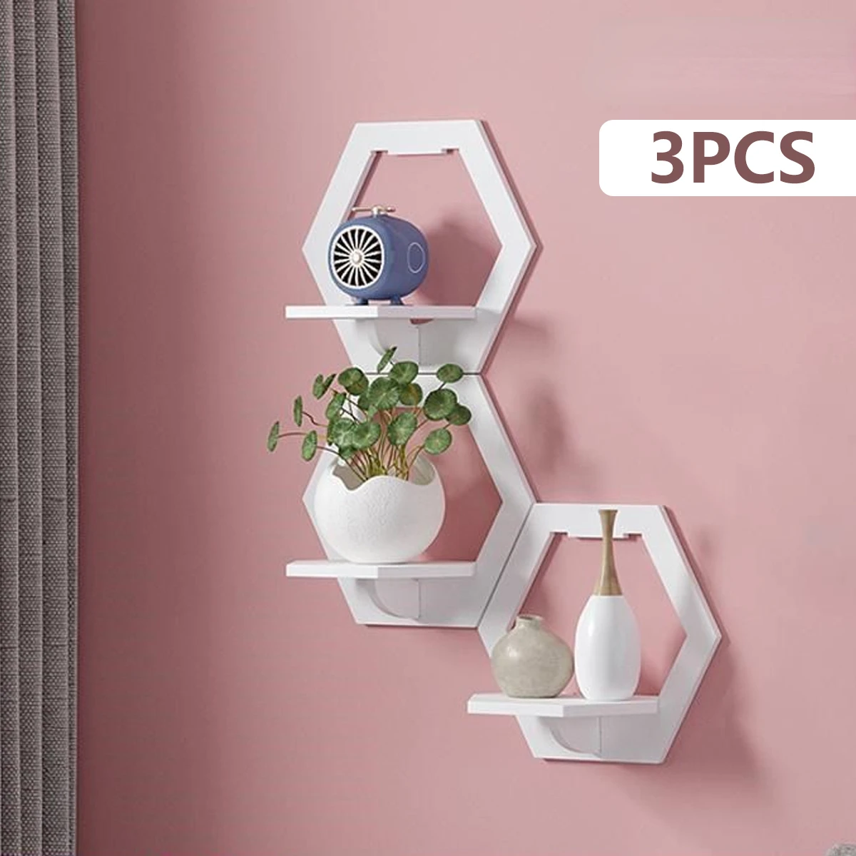 3Pcs Hexagon Wall Shelf Punch  – Home Bar Shelves recenzja i cena