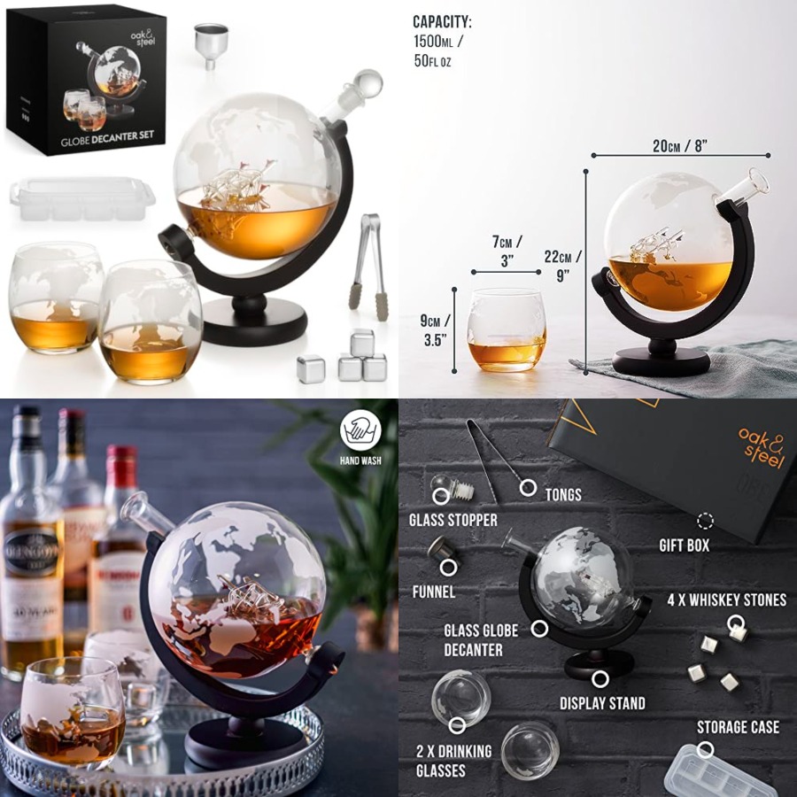 Oak Steel - 50 Oz Globe Whiske – Decanter Globe Set recenzja i cena
