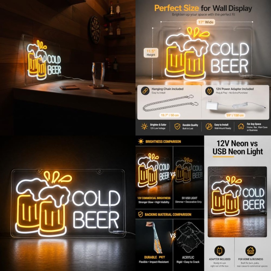 Cold Beer Neon Sign for Busine – Home Bar Signs recenzja i cena