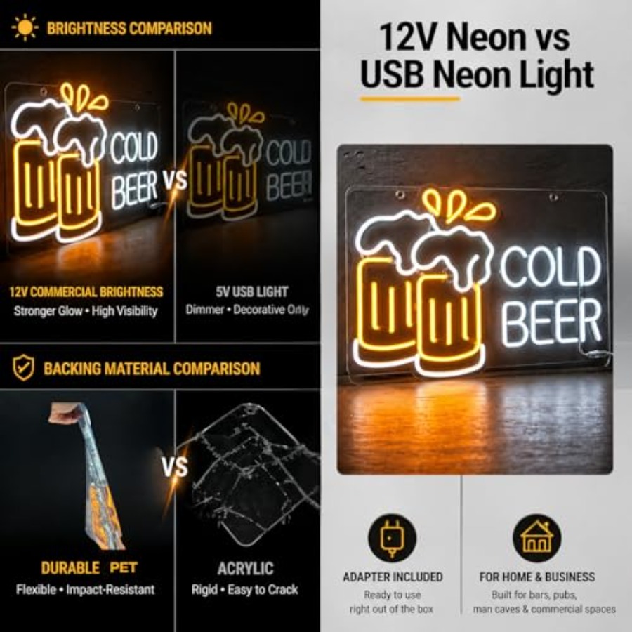 Cold Beer Neon Sign for Busine – Home Bar Signs recenzja i cena