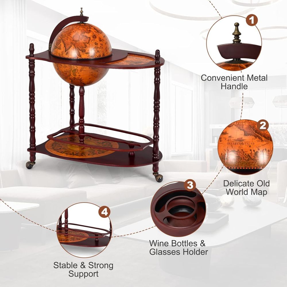 Vintage 34.5 Wheeled Globe Bar – Home Bar Shelf recenzja i cena
