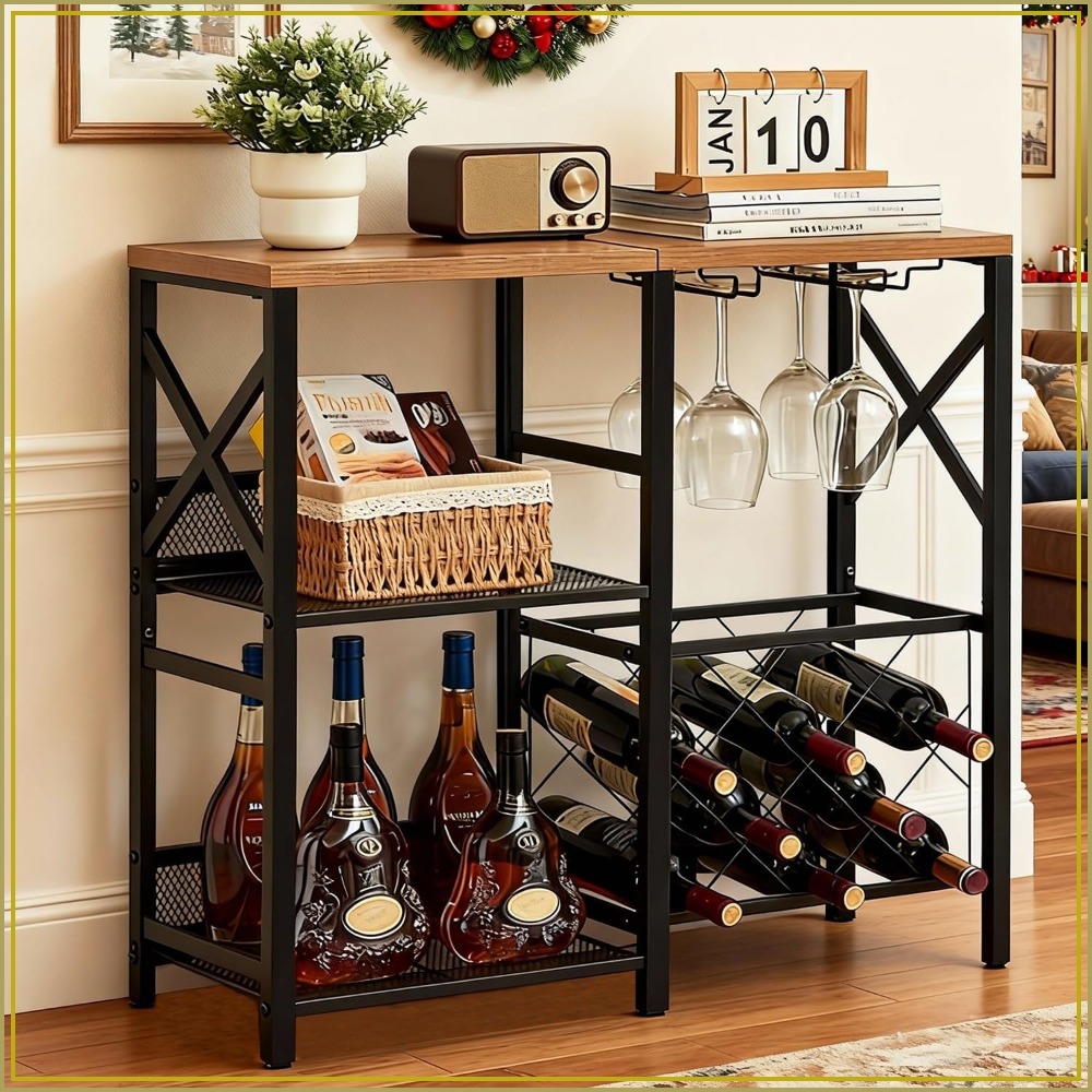 Rustic Freestanding Wine Rack  – Home Bar Shelf recenzja i cena