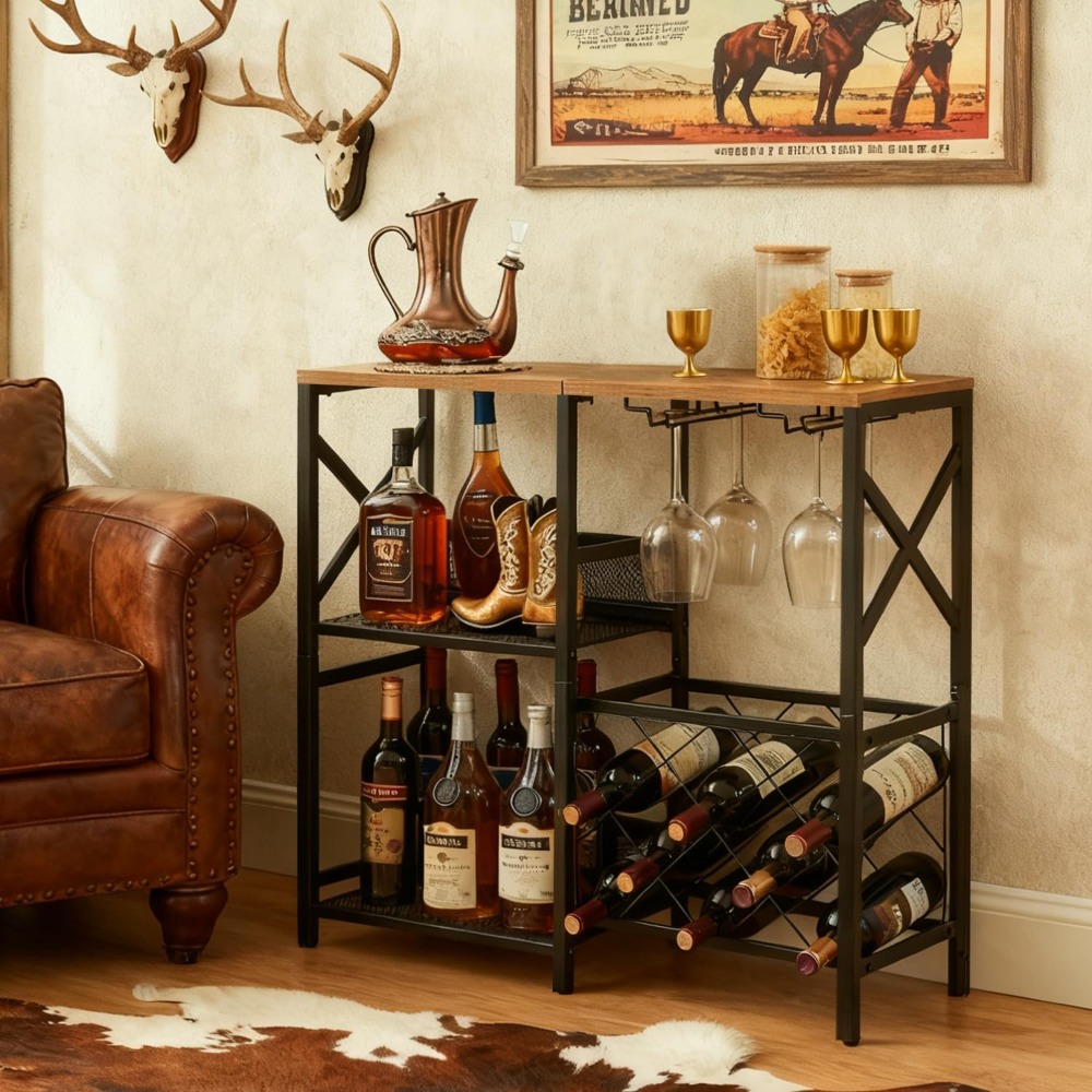 Rustic Freestanding Wine Rack  – Home Bar Shelf recenzja i cena
