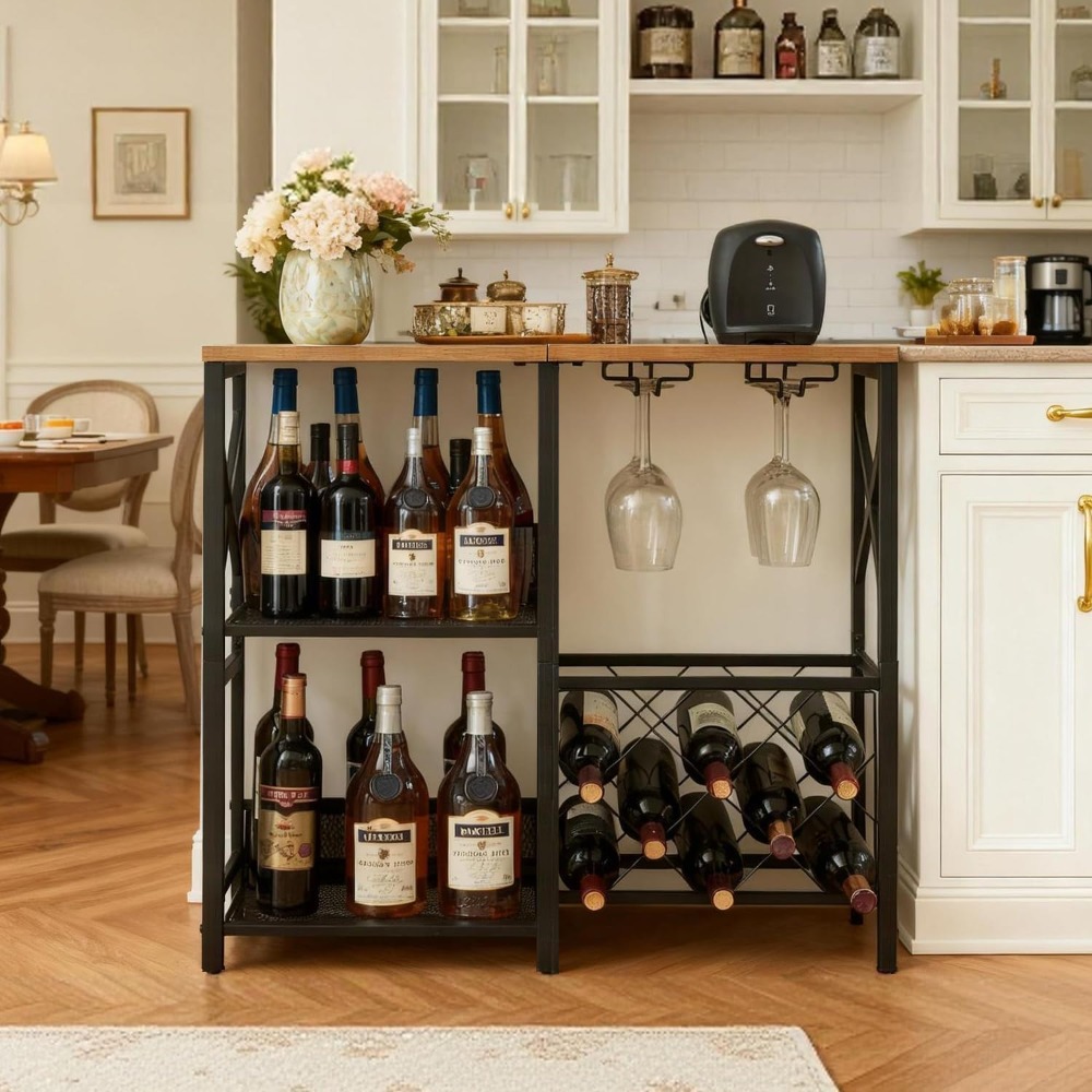 Rustic Freestanding Wine Rack  – Home Bar Shelf recenzja i cena