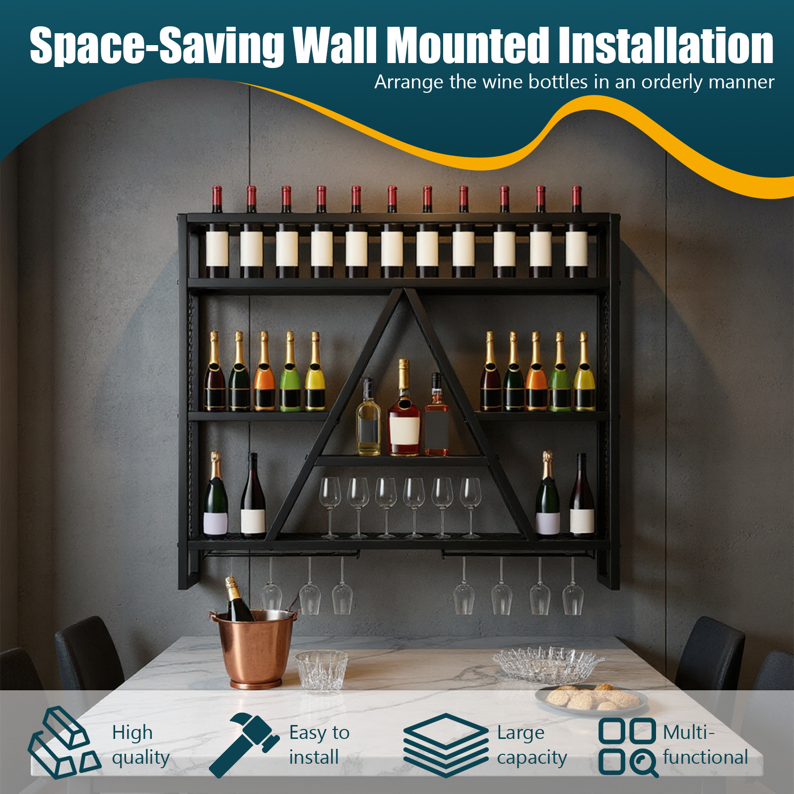 Metal Bottle & Glass Holder Mu – Home Bar Shelf recenzja i cena